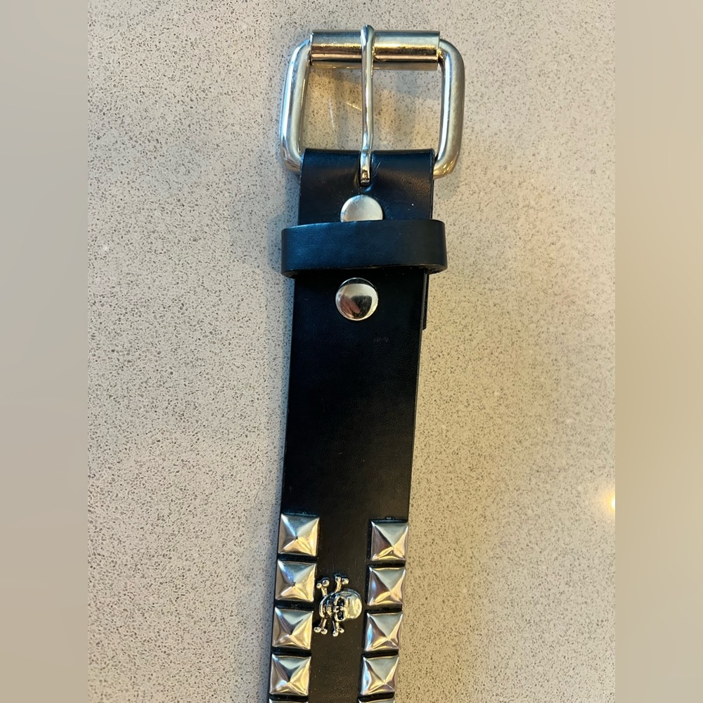 Hot Topic Y2K Skull & Crossbones Black Leather Belt with Silver Buckle 36” Goth - Picture 8 of 12